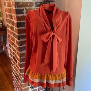 C. Luce Red Blouse with Bow and Ruffle Hem